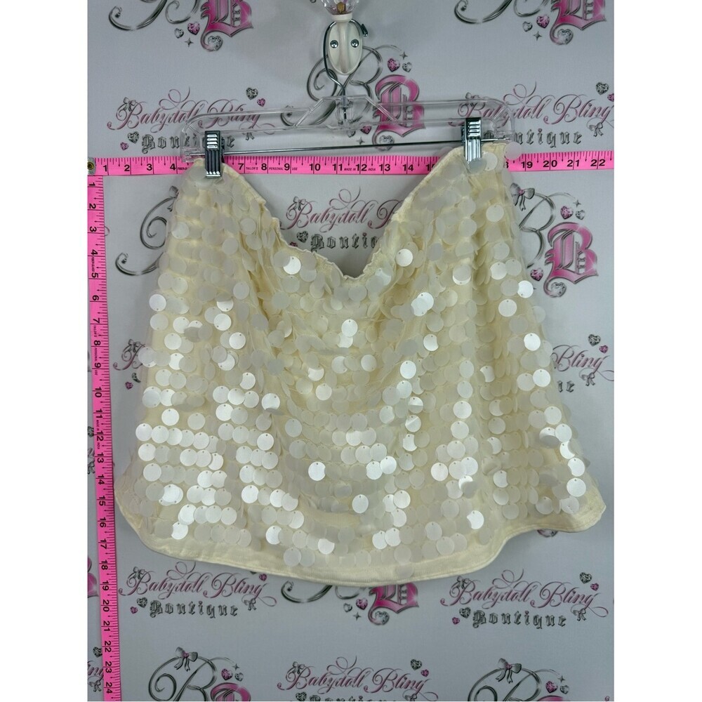 SHEIN skirt shiny sparkle Cream Sequin Mini Skirt